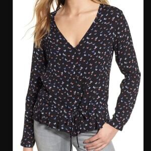 Rails Beaux Ruffle Waist Mariposa Butterfly Blouse